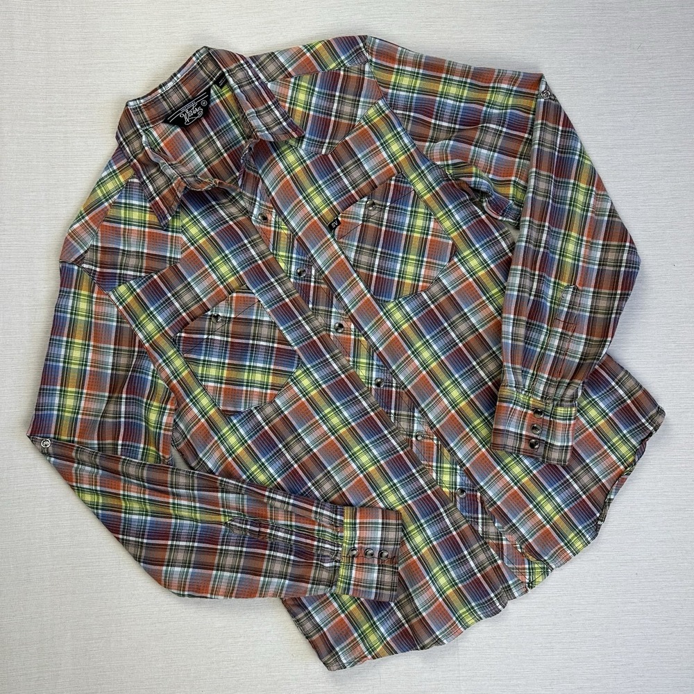 Salt Valley Western Pearl Snap Button Up Shirt Men M Multicolor Plaid Madras